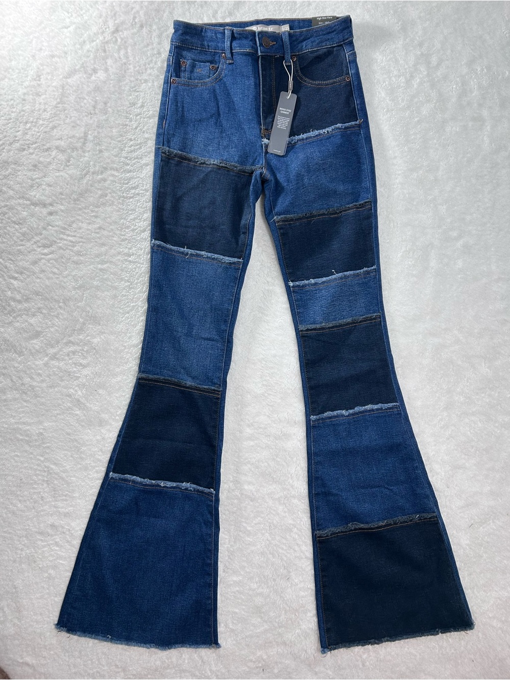 NWT Sz 0/25 Tractr High Rise Flare Patchwork Colorblock Jeans Denim Festival